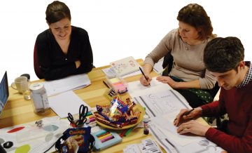 Two people taking part in participatory design exercise
