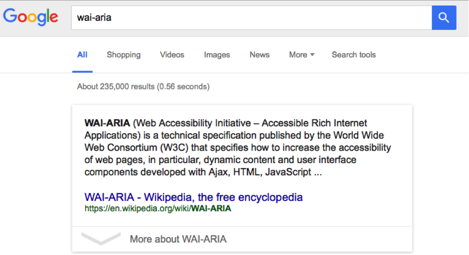 wia-aria google search result