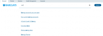 screen grab image showing barclays auto search suggestions