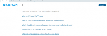 screen grab image showing barclays guidance when user unsure what to search for