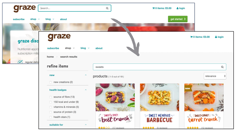 example search functionality from graze website