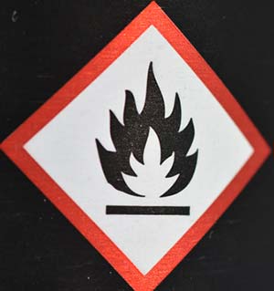 flammable warning sign relevant to siting of portable heaters
