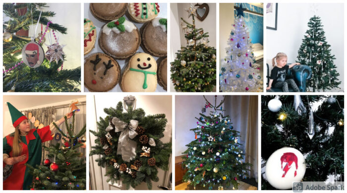 (alt=”A collage of various Christmas trees and decorations”)
