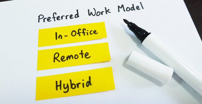 (alt="piece of paper with the following written on it - Preferred work model? In-office, remote, hybrid") 