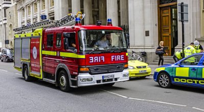 (alt="London Fire Engine on a London street")